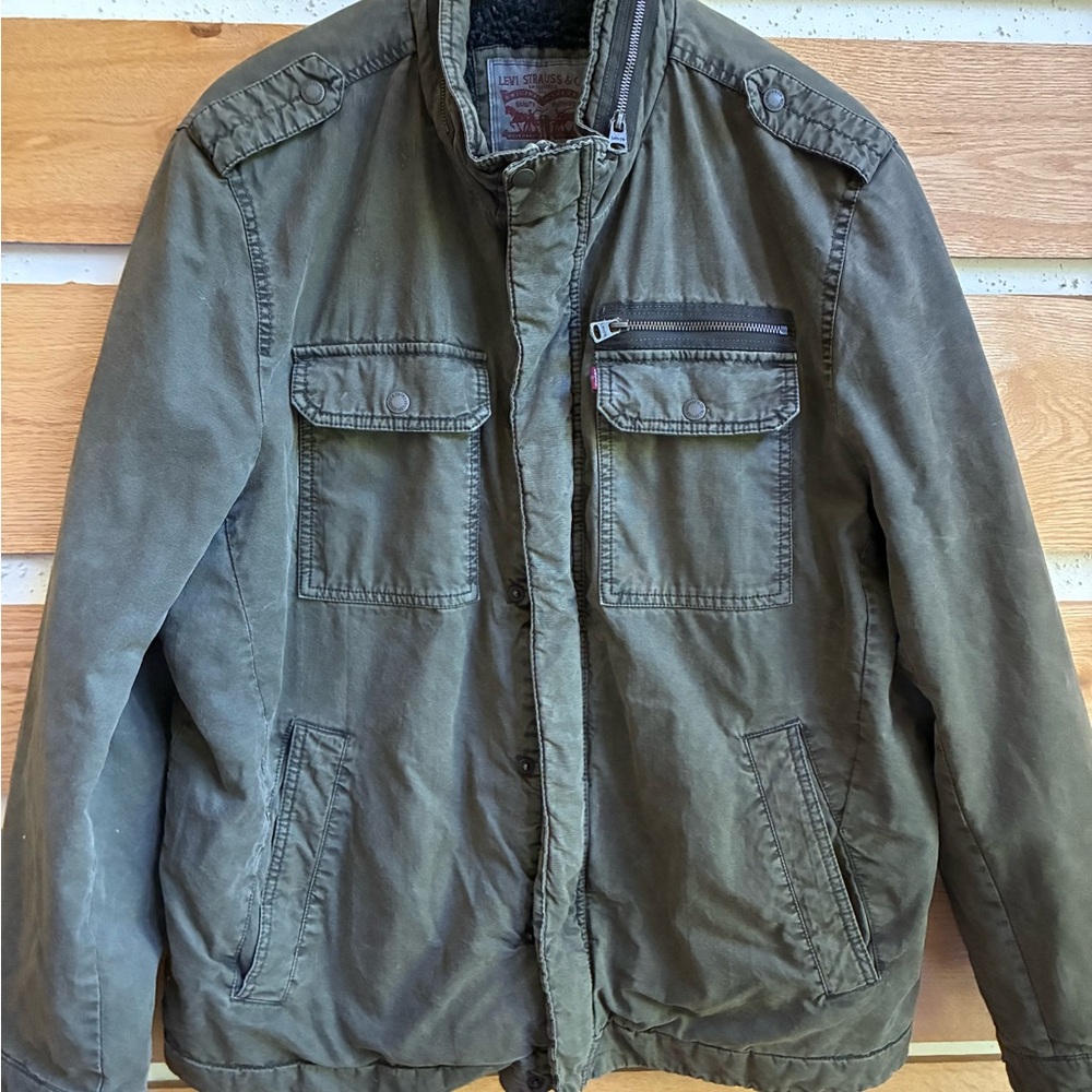 Levi Strauss Men's Olive Heavy Military Lined Sz. XXL Jacket w Pockets‎